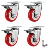 4 roulettes robustes avec frein, diamètre 100 mm, capacité de charge 600 kg, de couleur rouge