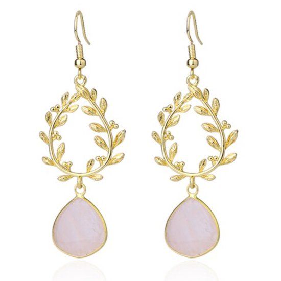 Deja Jewels Laurelkrans Oorbellen - Goudkleurig en Roze Kwarts
