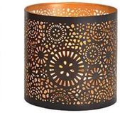 Zwarte metalen theelichthouder met cirkel patroon - 13 cm