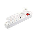 Italiaanse stekkerdoos met 5 Schuko multifunctionele 10/16A stopcontacten, verlichte schakelaar, 3 meter kabel en grote, ruimtebesparende 16A stekker.