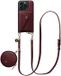 AVY Leren Hoesje geschikt voor Apple iPhone 15 Pro Max | Met Koord, Wallet en Pouch | Compatibel met MagSafe | Leather Case met 130CM Koord | Long Leather | Burgundy