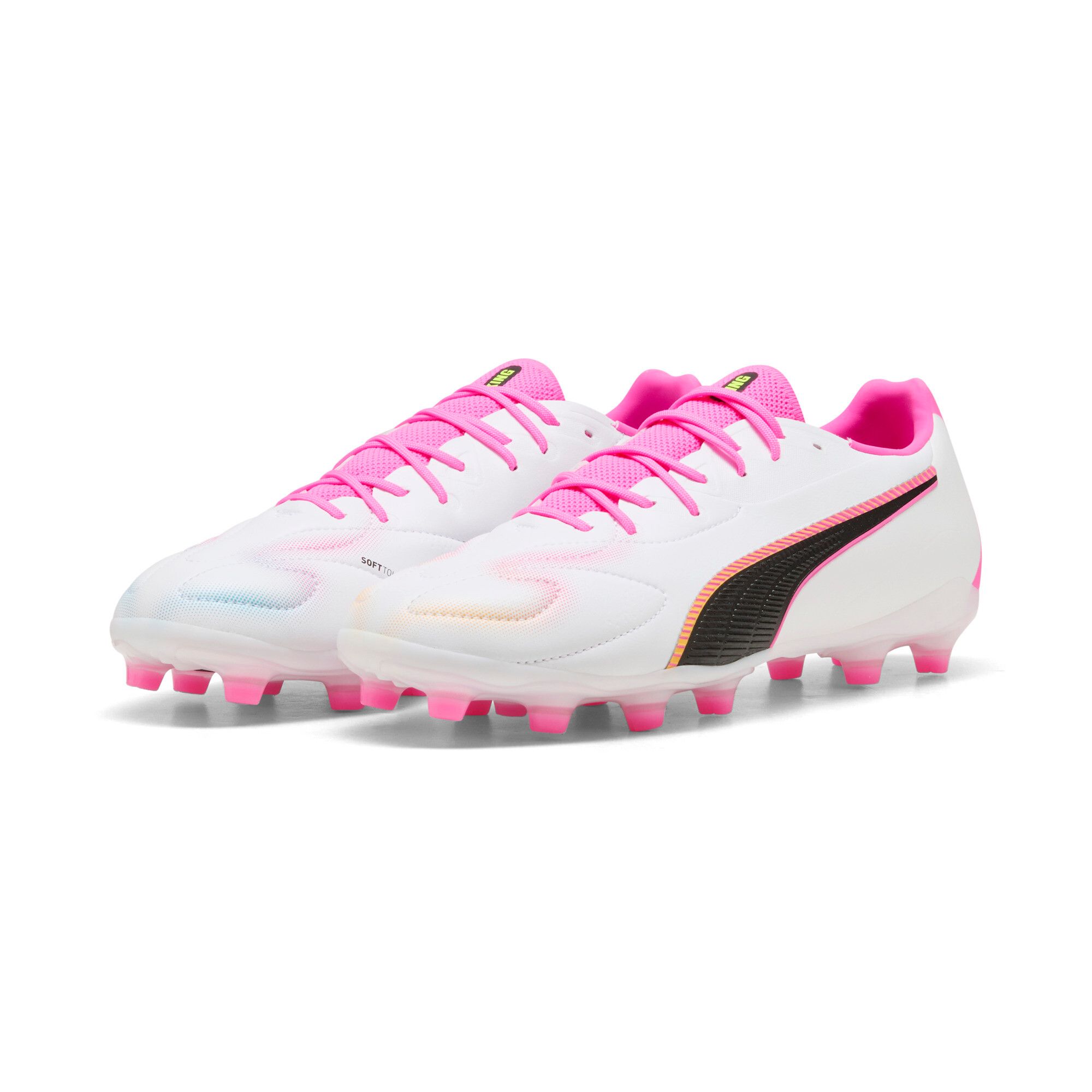 PUMA Unisex King 20 Match FG/AG voetbalschoen, wit-gif roze-helder aqua, 10.5 UK, Puma Wit Poison Roze Helder Aqua, 45 EU