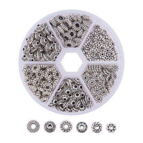 pandahall 300 stuks Tibetaans zilveren spacer-kralen-sets, antiek zilver, 6-7,5x2-3 mm, gat: 1-3,5 mm