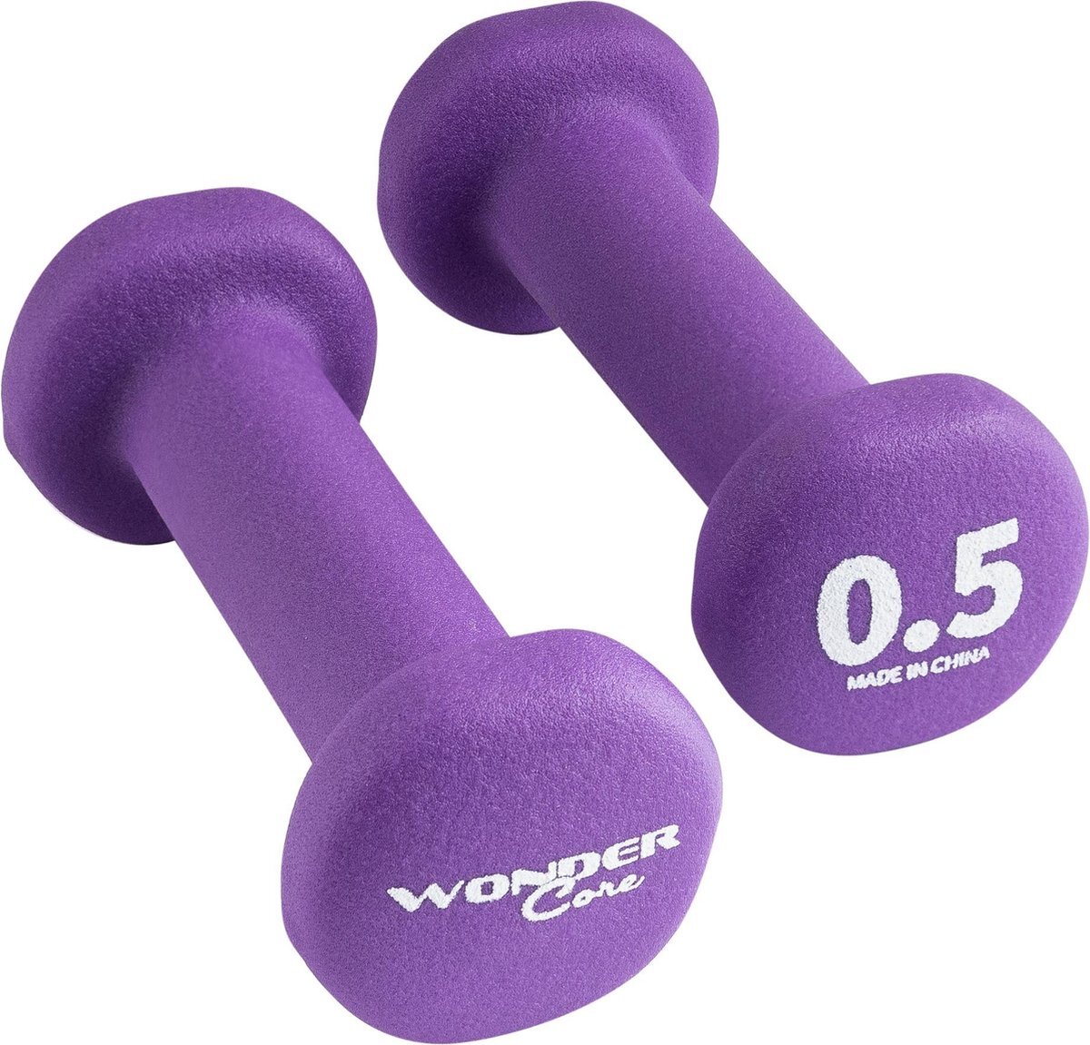 Wonder core Neoprene Dumbbell – 0,5 kg – Paars, gewichten, halters, dumbbells, krachttraining, set van 2