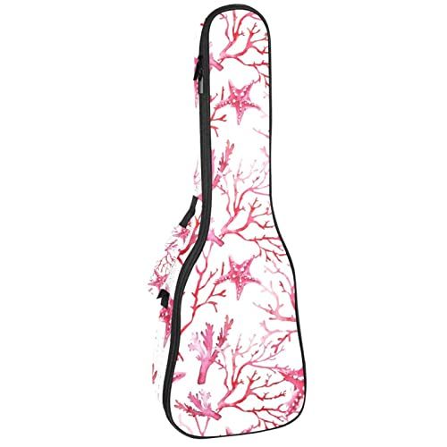 Mersov Concert Ukelele Rugzak, Heavy Duty Ukelele Case Bag met Opslag, Sopraan Concert Tenor Ukelele 10MM Gewatteerde BagBlack SheepsPink Aquarel Koraal Zeesterren Patroon