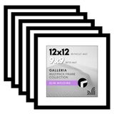 Americanflat Fotolijst met gepolijst plexiglas, 5 stuks, voor foto's van 30,5 x 30,5 cm zonder of 22,9 x 22,9 cm met passe-partout - Galleria Collection - Set fotolijsten voor aan de muur, zwart