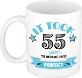 Bellatio Decorations Mok 55 jaar - Blauw - Keramiek - 300 ml