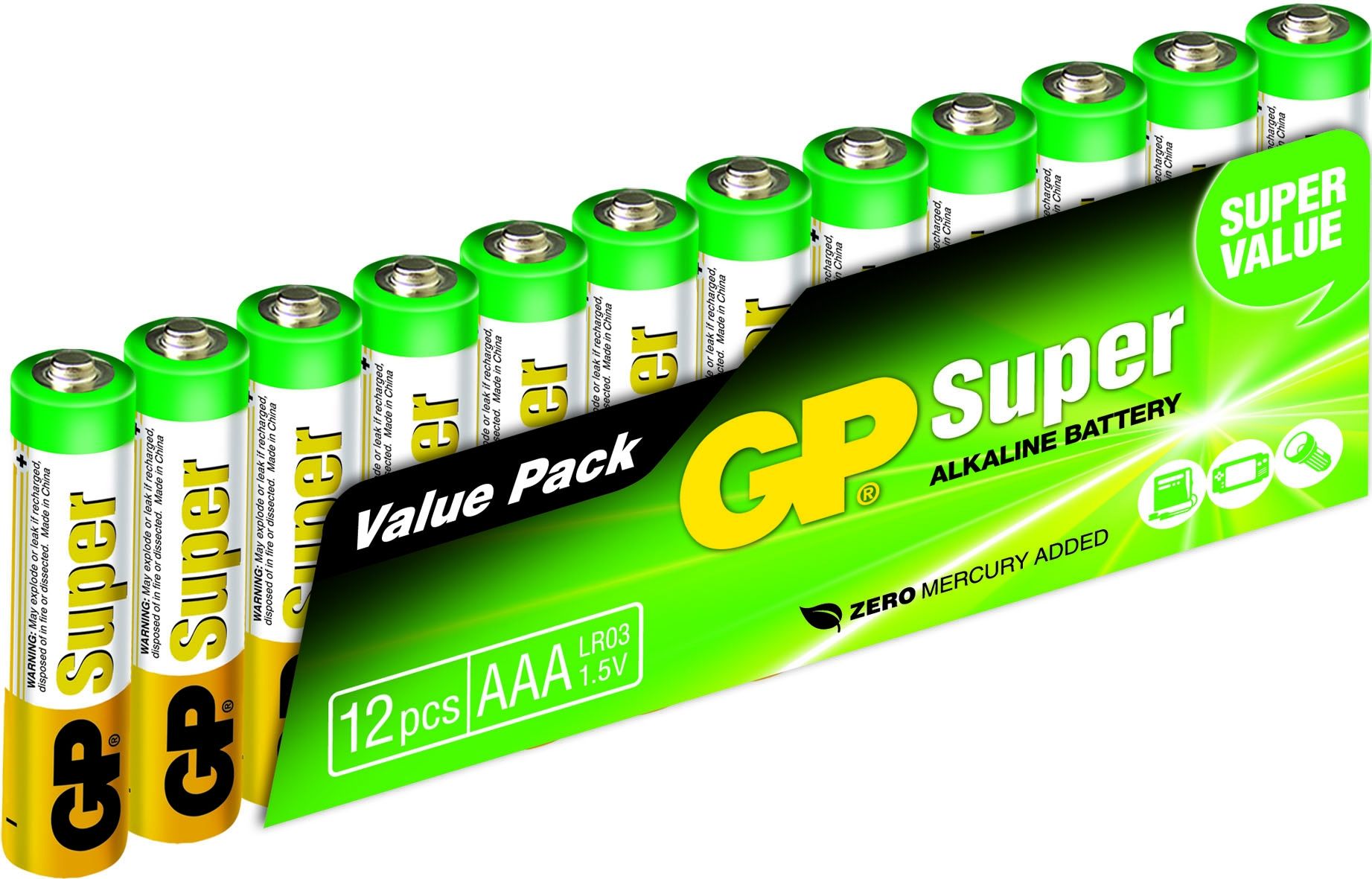 GP Batteries Super Alkaline AAA Batterijen - 12 stuks
