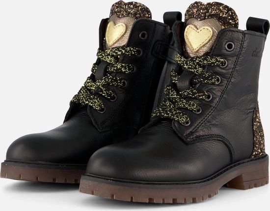 Clic! Enkellaarsjes Glitter zwart Leer - Dames - Maat 26