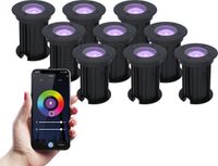 HOFTRONIC - Set van 9 Maisy Smart LED Grondspot Zwart - RGBWW - WiFi - Alexa, Google Home en Siri - 5.5W - IP67
