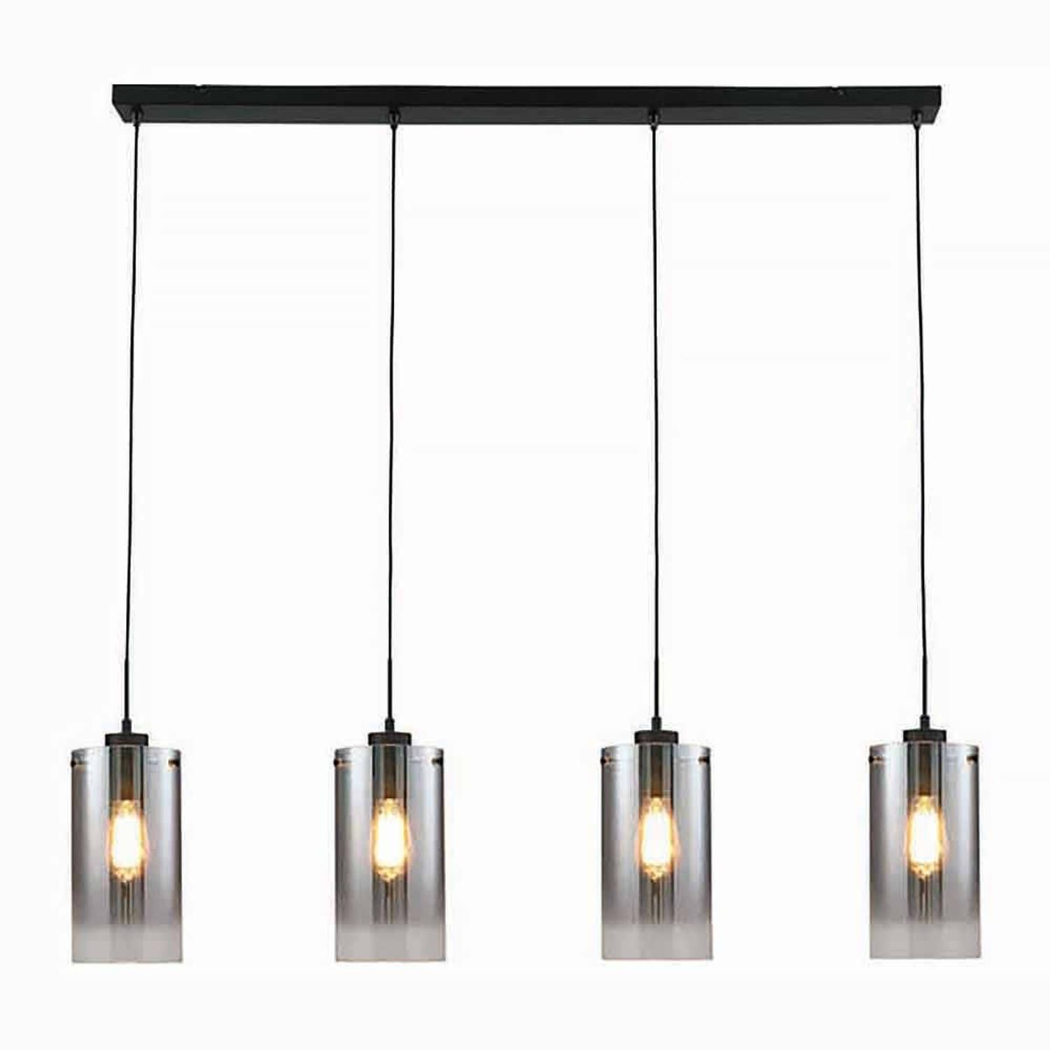 Freelight Hanglamp Ventotto 4 lichts L 120 cm rook glas zwart