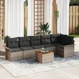 vidaXL Tuinbank Set 7-delig Grijs Polyrattan