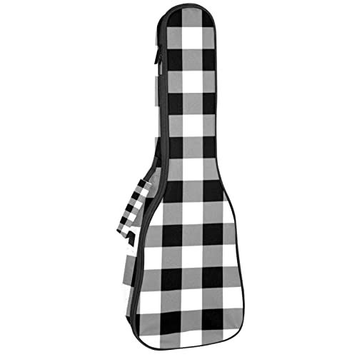 Mersov Concert Ukelele Rugzak, Heavy Duty Ukulele Case Bag met Opslag, Sopraan Concert Tenor Ukelele 10MM Gewatteerde BagBlack SheepsZwart Grijs Wit Plaid Patroon