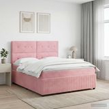 vidaXL LED Boxspringbed met Matras Roze 200 x 200 cm Fluweel