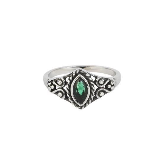 etNox Green Navette Dames Ring - zilverkleurig - 53