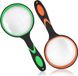 Loupe sans marque 2 pièces de 100 mm avec poign ée en caoutchouc antidérapant, grossissement 6x, loupe antidérapante pour enfants et personnes âgées pour livres scientifiques, magazines, insectes, loisirs (vert + orange)