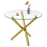 SeedWave Eettafel rond Ø80 cm met gehard glasplaat, driepoot frame van metaal | verchroomd oppervlak, in hoogte verstelbare poten, ronde keukentafel voor eetkamer