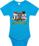 Bellatio Decorations Kerst baby rompertje - blauw - diertjes - my first Christmas - Kerst cadeau 92
