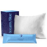 DreamyBlue Premium kussen om te slapen - Geraspte Memory Foam Fill [Verstelbare Loft] Wasbare hoes van bamboe afgeleid Rayon - voor zij-, rug-, buikslapers - CertiPUR-US gecertificeerd