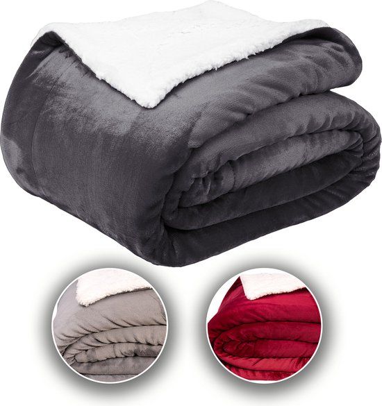 Komfortec Sherpa Fleece Deken - Bankdeken - 240x220 cm – Antraciet