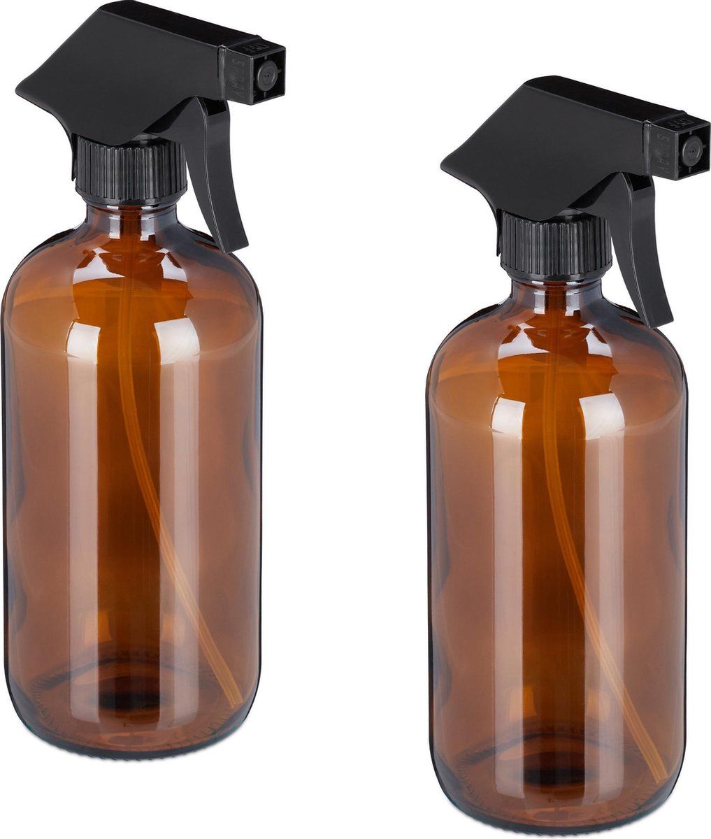 Relaxdays plantenspuit glas - spuitfles 500 ml - bruin