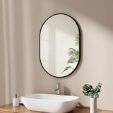 EMKE Badkamerspiegel, ovaal, 50 x 70 cm, spiegel met zwarte lijst, wandspiegel, ovaal, horizontaal/verticaal, decoratieve HD-wandspiegel voor badkamer, hal