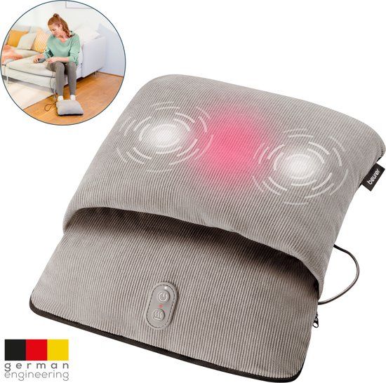 Beurer FM 28 Elektrische Voetenwarmer - Voetmassage apparaat & Warmtekussen voeten: 2-in-1 – 27 x 34 cm – Vibratiemassage – Kussen look in Zachte Ribstof – Geschikt tot Schoenmaat 43 – Automatische Uitschakeling – 3 Jaar Garantie