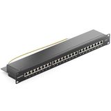 deleyCON CAT 6 Patchpanel Distributiepaneel 24-Poorts - Desktop 19 Inch Rackmount Servermontage - RJ45 - Afgeschermd - TIA568A TIA568B Zwart