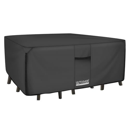 ULTCOVER 600D Pvc Duurzame Rechthoekige Patio Tafel Met Stoelhoes, 100% Waterdichte Tuinmeubilair Tafelhoezen Rechthoekig 223,5 cm (L) x62 (B) Zwart