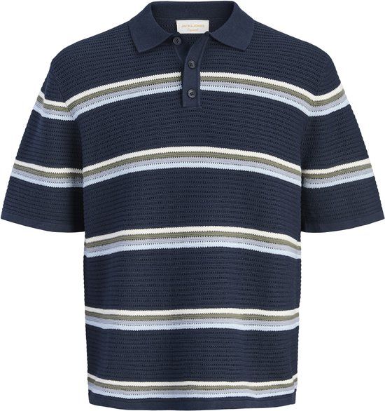 JACK&JONES JORMAINE KNIT STRIPE POLO JNR Jongens Polo's Maat 152 Biologisch katoen Gestreept Sky Captain