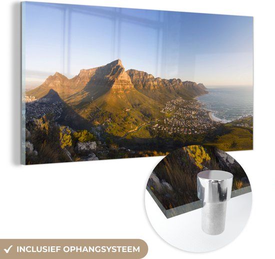 MuchoWow® Glasschilderij 120x60 cm - Acrylglas schilderij - Kaapstad - Zuid-Afrika - Berg - Foto op glas - Modern