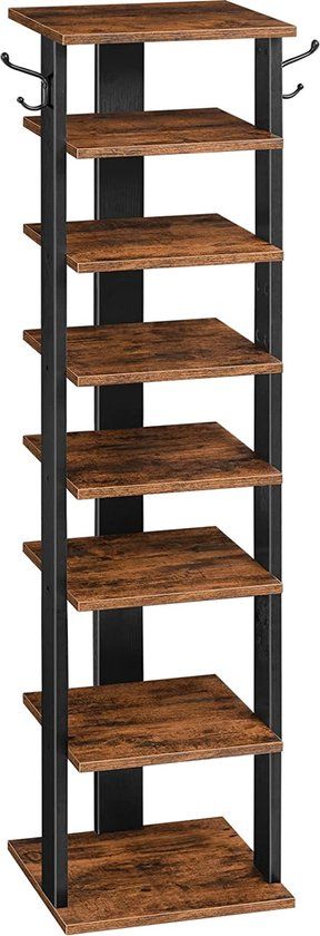 HOOBRO Schoenenrek met 8 niveaus, bruin, hout, rechthoek