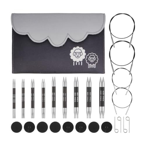 KnitPro Karbonz Verwisselbare Naaldenset - Paren van 9x10 Rondbreinaalden met Accessoires Karbonz Deluxe Set voor Beginners, Professionals en Geschenkdoos