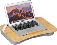 Relaxdays laptopkussen - bamboe - 51 x 36 cm - handvat - schoottafel bed bank - grijs