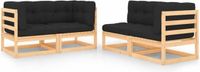 vidaXL 4-delige Loungeset massief grenenhout Naturel en antraciet