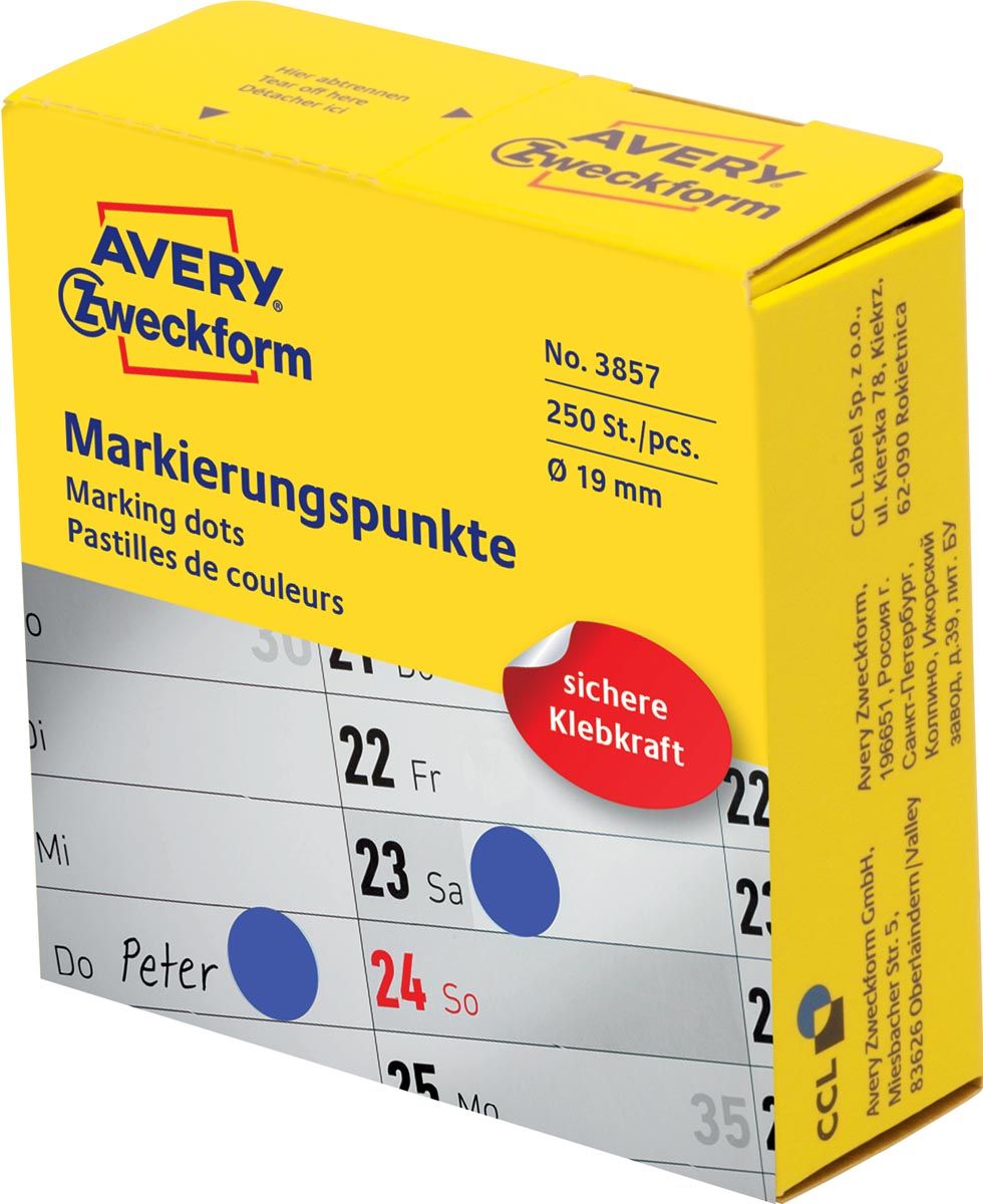 Avery Avery marking dots diameter 19 mm rol met 250 stuks blauw
