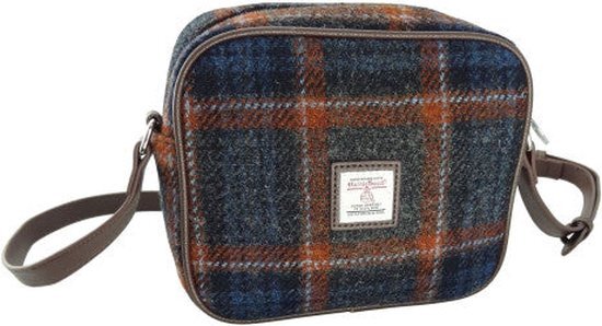 Schoudertas Almond Grijs met Roodbruine Ruit (Grey and Rust Check) - 19x21x7 - Harris Tweed - Glen Appin of Scotland