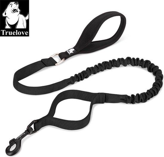 Hondenriem - Bungee - Schokopvang - Zwart - Nylon - 120 cm