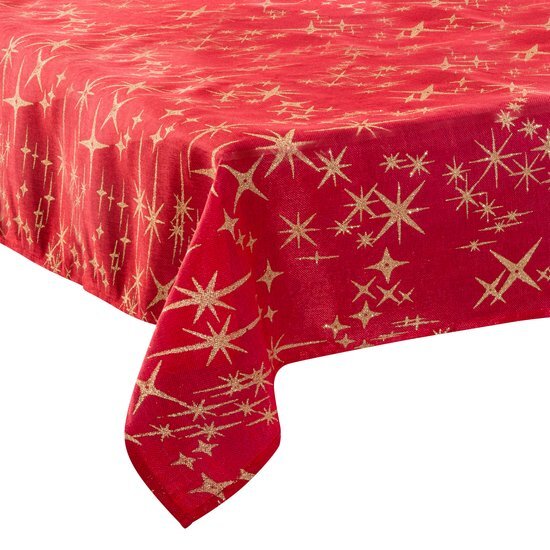 Tafelkleed rood met zilveren sterren 140 x 240 cm - Feestdecoratievoorwerp - Kerst - Kersttafellaken