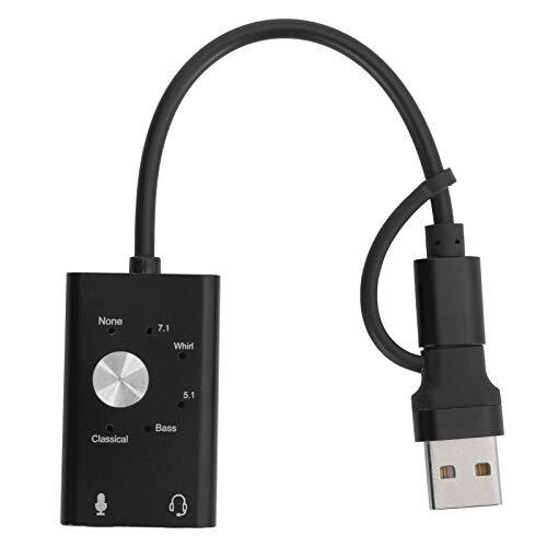 Cuifati Audio Geluidskaart, TypeC Naar Audio Geluidskaart 7.1 Kanaals Laptop Externe 2 in 1 Geluidskaart USB Audio Adapter, Lichtgewicht en Draagbaar, voor Desktop Computer/Laptop