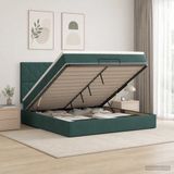 vidaXL - Lit plateforme avec matelas - Vert foncé - 160 x 200 cm - Velours