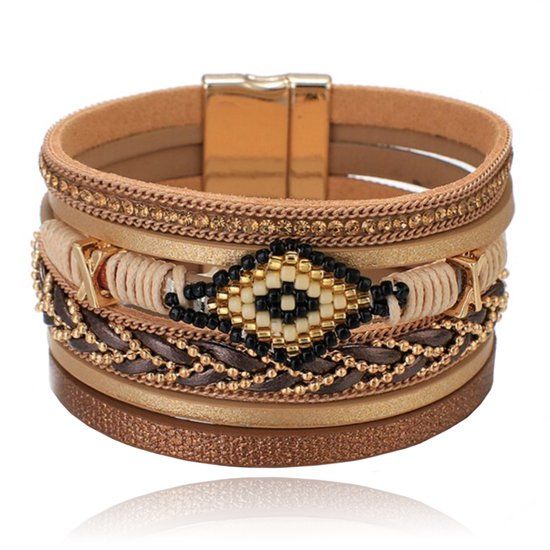 Deja Jewels Bruine dames armband met kristal en goudkleurige details
