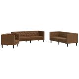 vidaXL 3-delige Loungeset Chesterfield-stijl Kunstsuède Bruin