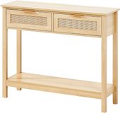 Vevor Rotan Consoletafel Haltafel Decoratieve Tafel 2 Lades Schuifdeur Naturel