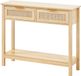 Vevor Rotan Consoletafel Haltafel Decoratieve Tafel 2 Lades Schuifdeur Naturel