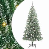 vidaXL Kunstkerstboom Sneeuw Gevlokt met LED Licht Groen en Wit 210 cm