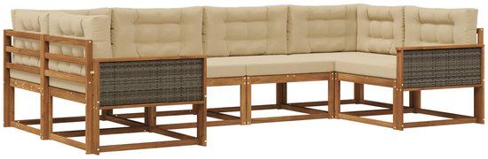 vidaXL - Bank loungeset - 6 zitplekken - Natuurlijk en beige - Acacia hout