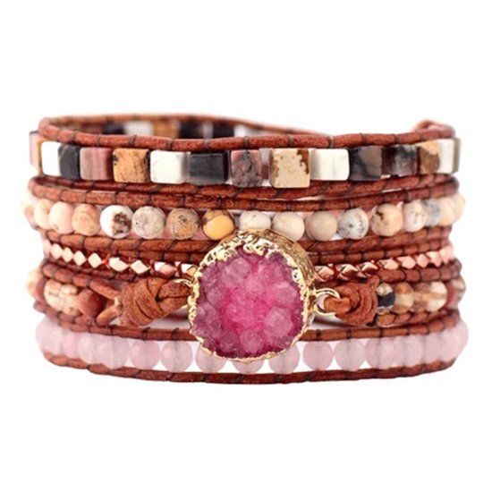 Marama Pink Druzy Wrap Bracelet - Women's Bracelet - 82.5 cm - Gift for Her
