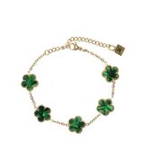 Manfield - Dames - Goudkleurige armband met groene bloemetjes