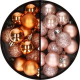 Merkloos / Sans marque Kerstballen 34x st - 3 cm - koper en lichtroze - kunststof